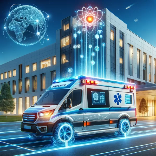 Futuristic ambulance with digital connectivity features